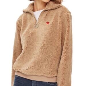 Topshop Brown Borg Heart Quarter Zip Pullover Jacket